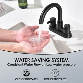 Two Handle 4 inch Black Bathroom Faucet, Bathroom Sink Faucet for 3 Holes with Pop-up Drain and 2 Supply Hoses, Lead-Free