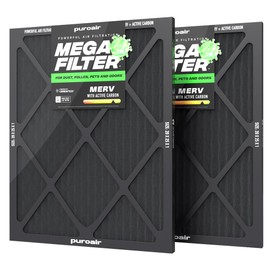 PuroAir MegaFilter - 20x25x1 Air Filter MERV 13 Activated CarbonTech Defense - Heavy Duty 3 Layer Furnace Filters Allergens, Pollen, Dust, Pet Dander, Smoke, Odors - HVAC Air Filter 20x25x1 (2-Pack)
