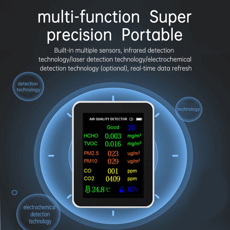 Portable Air Quality Meter 9in1 PM2.5 PM10 CO CO2 TVOC