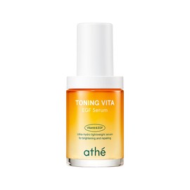 athé Toning Vita EGF Serum – Gentle Retinol Alternative | EGF-like Peptide + 5-Form Vitamin C + 6-Type HA | Brightening Anti-Aging K-Beauty Ampoule | Ceramide NP & Niacinamide | 1.01 fl.oz