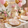 120pcs Pink and Gold Plastic Silverware Disposable Utensils Set