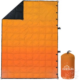 ODESUN Outdoor Camping Blanket Lightweight Down Alternative Puffy Printed Camping Blankets Large Silk Cotton Blanket Packable Warm Waterproof for Trave Picnic Hiking Stadium Cold Weather 78" x 55"