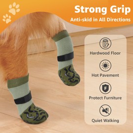 PICK FOR LIFE 2 Pairs Anti Slip Dog Socks Paws Stop Licking, Dog Paw Protectors Dog Socks with Grips Strong Traction, Dog Boots Dog Shoes for Senior Dogs Hardwood Floors Indoor Walking(Green,XL)
