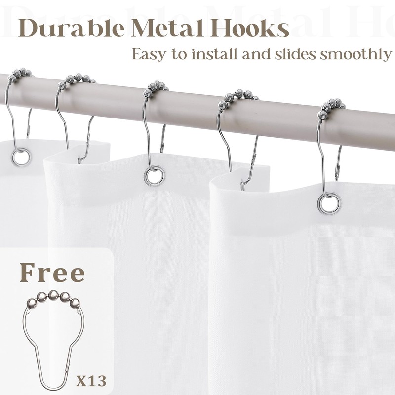 DUKIYO White Linen 90 Inch Shower Curtain Extra Long Cloth