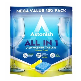 Astonish Astonish All In 1 Dishwasher Tablets - Household Cleaner Removes Grease, Grime, & Surface Stains - Dishwasher Soap with Salt & Rinse Aid, Cruelty Free Dishwasher Detergent, Lemon Fresh, 100 Pack