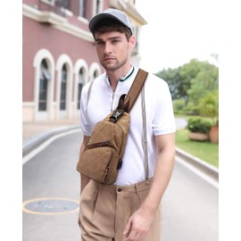 Fandare Chest Bag Men's Shoulder Bag Sling Bag Backpack with USB Canvas Bag Shoulder Bag Sports Bag For Hiking, Adventure, Sports, Travel and Jogging Ak-da004, brown