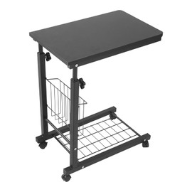 Height Adjustable Side Table with Wheels - Portable C-Shaped Table for Work and Storage, 2-Tier Design, Modern Ergonomic Desk for Living Room, Bedroom & Kitchen (Black)