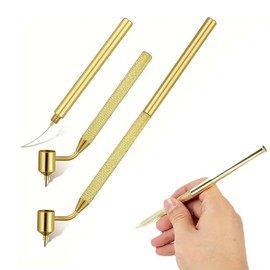 Hundredweat Pack of 2 Fluid Writer Pen, Oblique Fine Line Painting Pen, 0.5 mm/0.7 mm, Brass, Portable Drawing Tool, Writer Paint Pen, Retro Aluminium Fineliner Painting Pen for Rock Stains, Repair