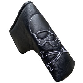 Skull Magnetic Golf Putter Cover Headcover Blade Putter Head Cover in Black Skeletion Golf Club Covers fits for Putters Width Under 1.6" (White Stitching)