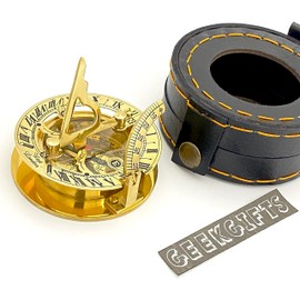 Brass Sundial Compass with Leather Box - Nautical Accessories for Mens, Boys Gifts, dad, Mens Compass