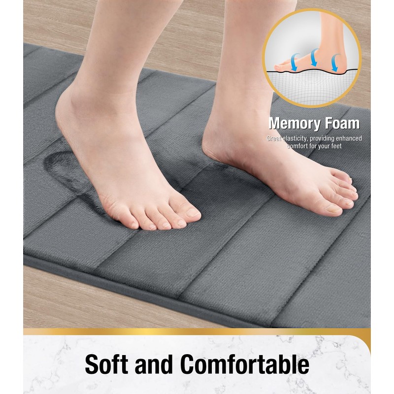 HITSLAM Memory Foam Bath Mat Non Slip, 40 x 60cm