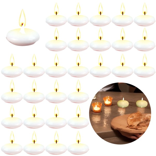RUNEAY Floating Candles, White, Pack of 38 Floating Candles, Paraffin Wax, Floating Candles for Dinner, Wedding, Pool, SPA, Valentine's Day, Christmas Decoration