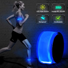 BSEEN Light Up Armbands for Running - Glow in The Dark LED Slap Bracelet Reflective Gear Sports Wristband for Cycling, Jogging, Camping, Hiking (Blue)