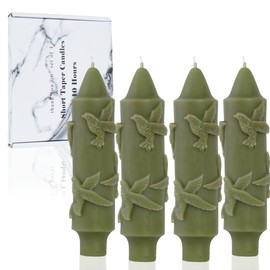 LPUSA Olive Green Short Taper Candle Hummingbird CandleSticks Dripless Mini Tapered Candles for Christmas Home Decor 6 inch Set of 4