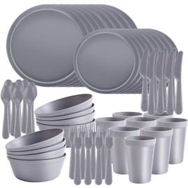 40-Piece Kitchen Plastic Dinnerware Set, Service for 8, Includes Dinner Plates, Cups, Bowls, Forks, Knives, and Spoons, Durable and Reusable, Microwave Safe, Ideal for Everyday Use and Outdoor Dining