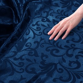 Manyshofu Jacquard Satin Fabric by The Yard - 60 Inch Wide, Shiny Brocade Navy Blue Fabric Smooth & Floral Damask Fabric for DIY Decorations, Craft, Wedding Dress, Costumes, Fashion, Sewing(1 Yard)