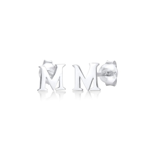 Elli Minimal 925 Silver Initial Stud Earrings Letter M