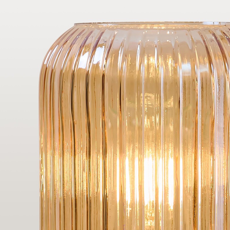 Mid Century Modern Table Lamp: Vintage Amber Ribbed Glass Globe