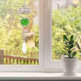 2 Pieces Gazing Ball Spiral Tail Spiral Tail Decorative Wind Spinner Stabilizer Stainless Steel Spiral Wind Chimes for Indoor Outdoor Decoration(Green)