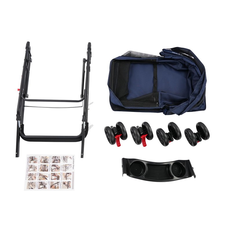 Foldable Pet Stroller with Weather Cover,4 Wheels Pet Strolling Cart