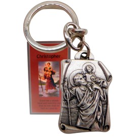 Westmon Works St Christopher Keychain Catholic Saint of Travel Embossed Metal Key Ring with Holy Card Set
