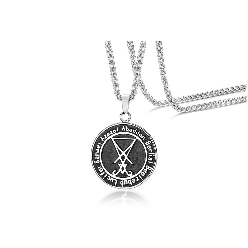 Rockyu Men's Stainless Steel Lucifer Satin Pendant, Hardcore Sterling Chain,