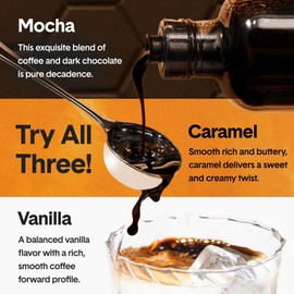 Jot Coffee Concentrate Trio (Caramel/Mocha/Vanilla 3pk) - High Caffeine Instant Cold Brew Coffee, Iced Coffee, Instant Espresso, Hot Coffee Drinks - Makes 14 Cups Instant Coffee Cold Brew Concentrate