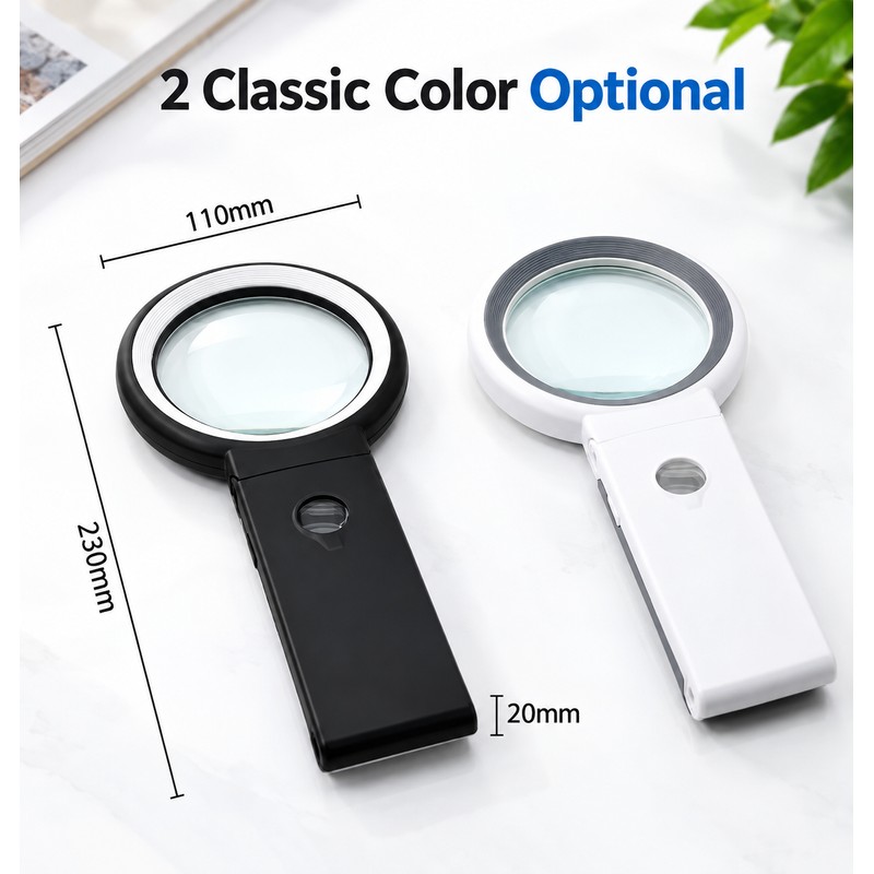 30X/10X LED Magnifying Glass for Reading – Foldable Handle and