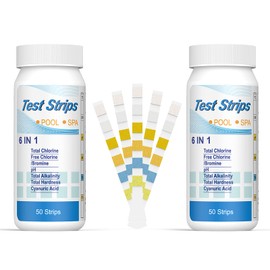 Ehomfy Pack of 100 Pool Test Strips, 6 in 1 Pool Tester Chlorine and PH, pH Value Test Strips, Water Tester, Quick Test, Easy Checking of Water Quality, pH Test Strips Pool/Hot Tub/Spa/Fountain