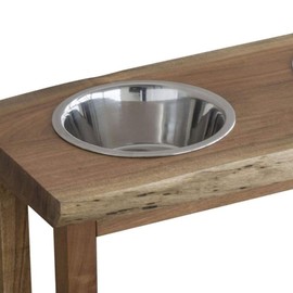 Oakestry Acacia Wood Live Edge Double Bowl Pet Feeder Stand Multi-Pet Feeding Station with Rustic Natural Design Durable Construction and Easy-to-Clean Surface