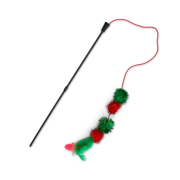 Petface Tinsel Wand Teaser, Christmas Cat Toy with Feathers (Pack