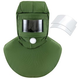 Jecery Sand Blasting Hood with 1 Pcs Replacement PC Lens Shawl Cap Sandblaster Mask Face Canvas Shawl Cap Anti Dust/wind Helmet Protective Mask for Polishing Painting Dusting Grinding