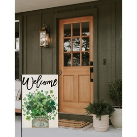 EKOREST Welcome St Patricks Day Garden Flags for Outside, Lucky Shamrock in Mason Jar Small Seasonal Decoration for Holiday Irish Anniversary Yard Outdoor Decor 12x18 Inch Double Sided