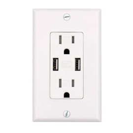 Baomain USB Outlet, Type A USB Wall Charger Outlet, Tamper Resistant Outlet, 4.8A 5VDC, 15A 120VAC, ETL Listed, with Wall Plate, White,15 Amp (10pcs)
