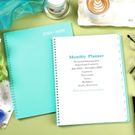 Monthly Planner 2024-2025 - Monthly Planner/Calendar 2024-2025, JUL 2024 - DEC 2025, 9" x 11", Thick Paper, Twin-Wire Binding, Monthly Planner with Tabs & Pocket & Label, Green
