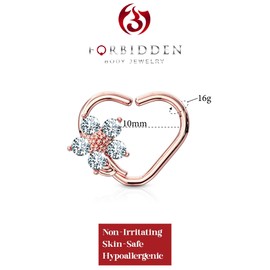 16g Platinum & Gold Plated Heart w/CZ Flower Daith & Cartilage Hoop Earring, Metal, cubic-zirconia