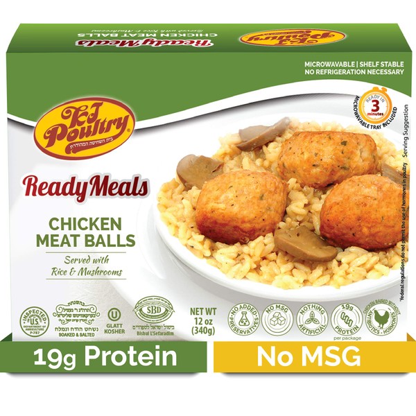 Kosher MRE Meat Meals Ready to Eat, Chicken Meat Balls & Mushrooms (1 Pack) Prepared Entree Fully Cooked, Shelf Stable Microwave Dinner – Travel, Military, Camping, Emergency Survival Protein Food