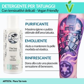 Water Law Tattoo T-Tree Soap Tattoo Cleanser - Sanfte Seife für tätowierte Haut mit physiologischem pH-Wert, 100 ml, hergestellt in Italien