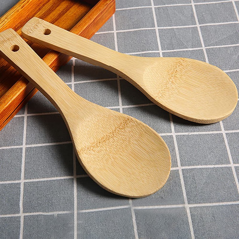 HugeDE 4 Pcs Bamboo Non Stick Rice Spoon Rice Paddle