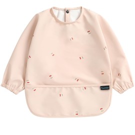 PewinGo Weaning Bib with Long Sleeves & BLW, Soft and Skin-Friendly Material, Coverall Bibs for Baby Feeding, Waterproof and Easy to Clean & Machine Washable, for Baby Infant Toddlers (Pink)