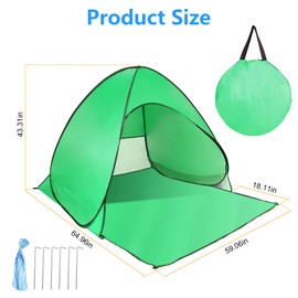 Zorpupoa Beach Tent, Easy Pop Up 2-3 Person Beach Shade Beach Tent, Sun Shelter Instant Portable Beach Tent Umbrella Sun Shade Canopy with Storage Bag for Outdoor Beach Camping Fishing (Green)
