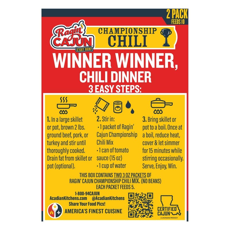 Ragin' Cajun Championship Chili Mix - Pack of 2, Gluten-Free,