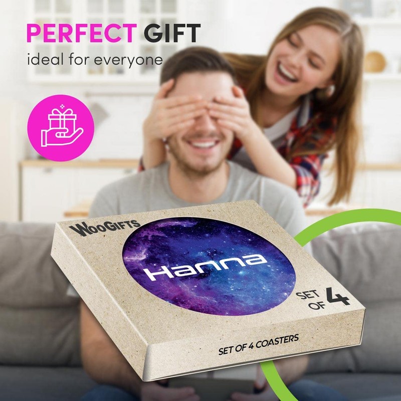 4 x Boxed Round Coasters - Name Hanna Space Universe