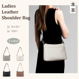 MFFOR Women's Genuine Leather Shoulder Bag, Crossbody Bag with Many Pockets, Large Capacity, Soft, Lightweight, Shoulder Strap, Crossbody, Casual, Commuting, Simple, Stylish, Black