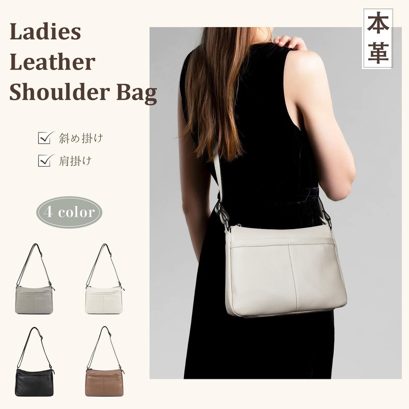 MFFOR Women's Genuine Leather Shoulder Bag, Crossbody Bag with Many