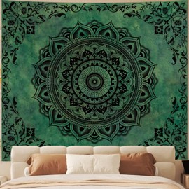 Tichgeim Green Mandala Tapestry for Bedroom Aesthetic, Hippie Indian Tapestries Wall Decor for Living Room (51"X60")