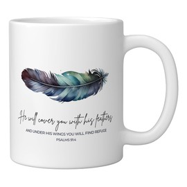 Psalm 91.4 He Will Cover You With His Feathers Bible Verse Ceramic Mug, White