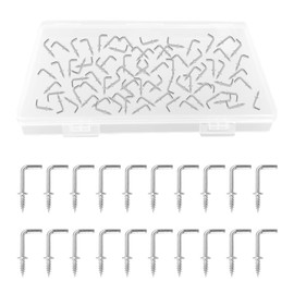 UFURMATE 1/2" Screw Hooks, 150 Pieces Carbon Steel Coated L Shaped Hooks, Shoulder Dresser Cup Hooks, Right Angle Hooks, Self Tapping Screw Hooks (Silver)