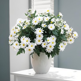 Gumolutin 2 PCS Artificial Silk Daisy Flower Bouquet for Home Table Centerpieces Arrangement Decoration, White