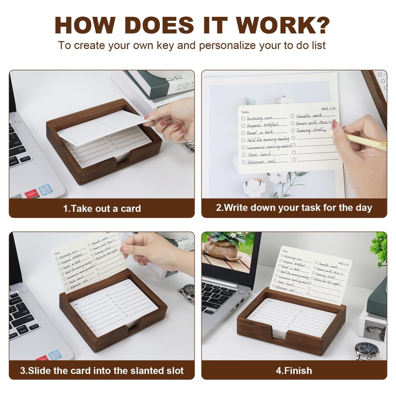 Buqoo Black Walnut Wood To Do List Holder with 50